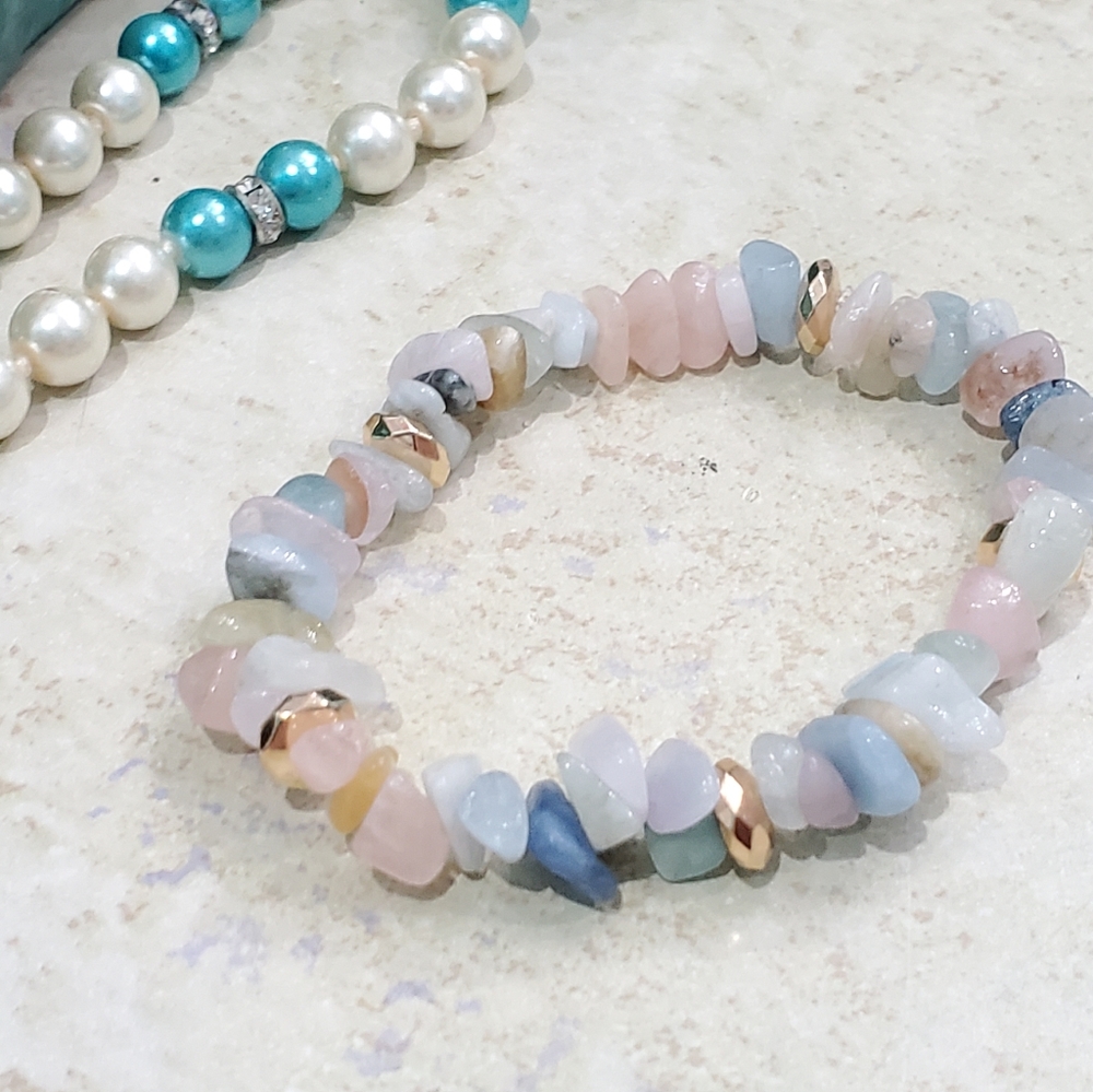 Genuine Morganite Beryl & Hematite Stone Bracelet - Picture 6 of 12